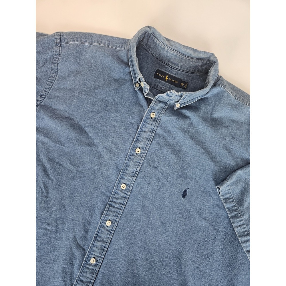 Ralph Lauren Men's Short Sleeve Denim Button Up Shirt Blue 2XLT Tall
